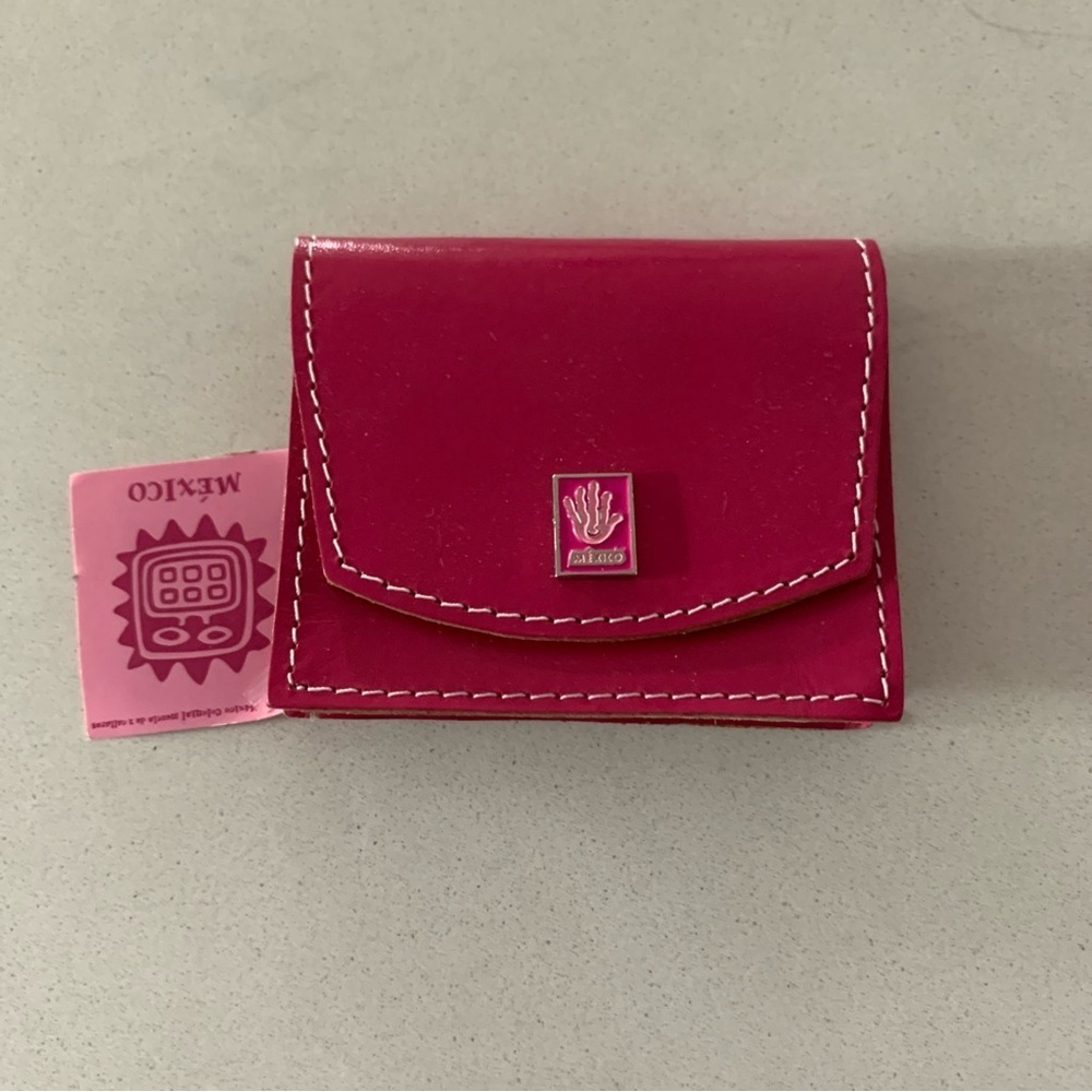NWT Pink Leather Coin Purse with White Stitching Made in Mexico